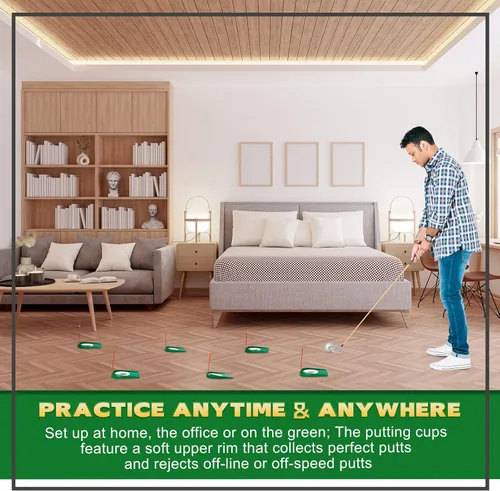 Vista 5 de Sotiff Práctica de práctica de golf con agujero de copa, accesorios de golf, putters de entrenamiento con bandera de plástico para adultos, oficina