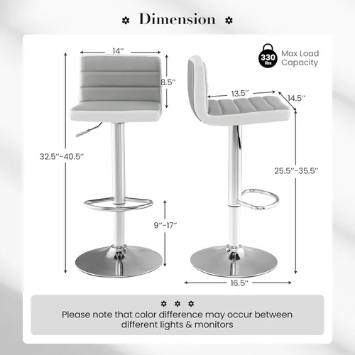 Vista 7 de LDAILY Sillas de bar de altura de mostrador con respaldo, taburetes de bar giratorios con reposapiés, juego de 2, altura ajustable, base de metal