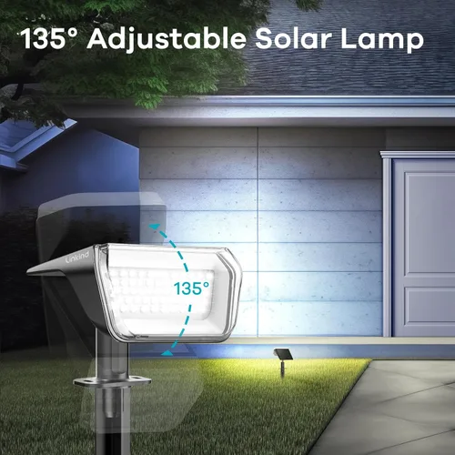 Vista 8 de Linkind Focos solares para exteriores, impermeables, IP67, 60 luces LED solares de inundación, 30% de alta conversión, iluminación de paisaje