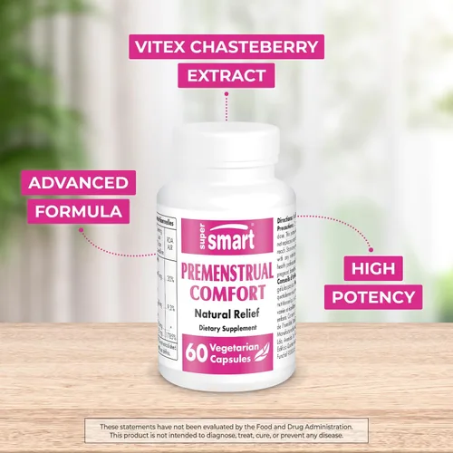 Vista 2 de SuperSmart - Comodidad premenstrual (fórmula avanzada) - Suplemento Vitex Chasteberry para mujeres - Vitex Agnus-Castus y vitamina B6 Sin OMG