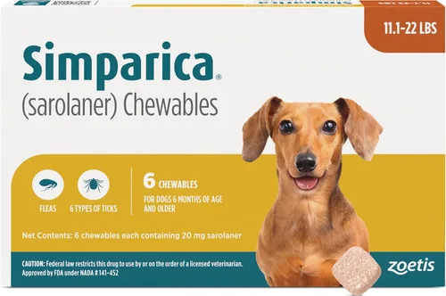 Vista 23 de Simparica (sarolaner) Masticables para perros, 120 mg/tab, 88.1-132 libras (marrón), 6 tabletas