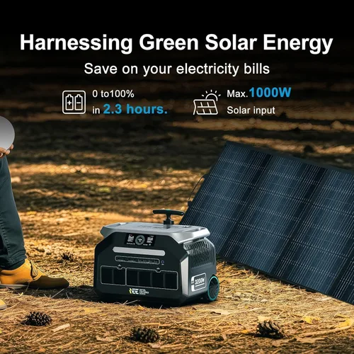 Vista 3 de Estación de energía portátil IEE P3200 de 3200 W con panel solar de 500 W, generador solar de 2048 Wh, carga de CA de 1800 W, 4 salidas de CA