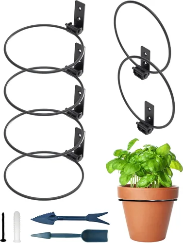 Vista 11 de NACETURE Anillo plegable para macetas de flores, para montaje en pared, ganchos redondos de metal resistente, soportes para macetas de cerca