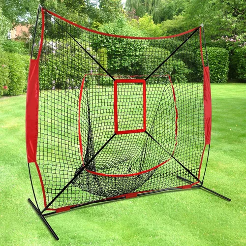 Vista 2 de JupiterForce Redes de entrenamiento de práctica de béisbol y sóftbol de 7 x 7 pies con zona de ataque, lanzamiento de bateo portátil, red