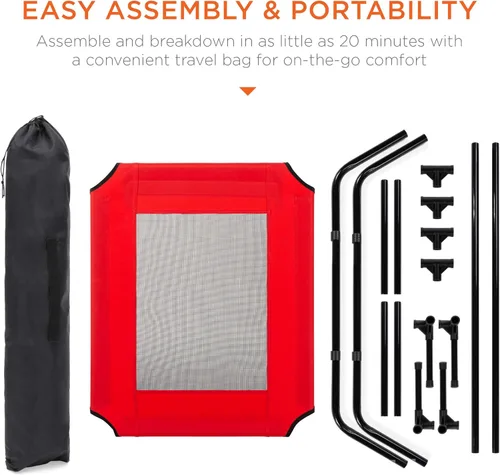 Vista 6 de Cama de malla elevada para perro Best Choice Products, con toldo desmontable, bolsa de viaje, tela transpirable., 30 pulgadas, Rojo