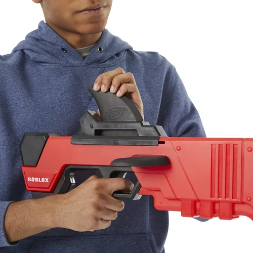 Vista 5 de Nerf Roblox MM2: Shark Seeker Dart Blaster, Shark-Fin Priming, 3 Mega Dardos, código para desbloquear el artículo virtual en el juego