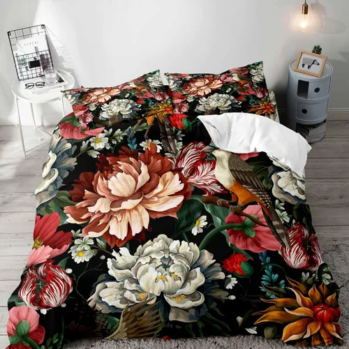 Vista 23 de LUVIVIHOME Juego de 2 piezas de funda de edredón vintage con diseño floral, juego de ropa de cama tamaño individual, estilo bohemio retro