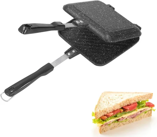 Vista 6 de Cyrank Sartén de doble cara, sándwich caliente de aluminio para hacer panini, máquina de quesos a la parrilla, antiadherente, tostadora de sándwich
