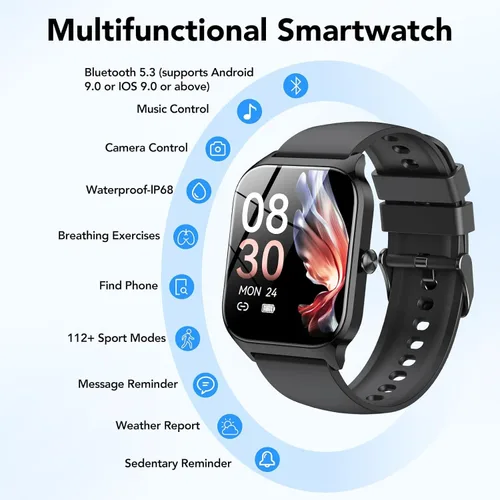 Vista 6 de Reloj inteligente para hombres y mujeres, rastreador de fitness HD de 1.85 pulgadas con llamadas Bluetoothcontrol de voz AI, impermeable IP68, 115