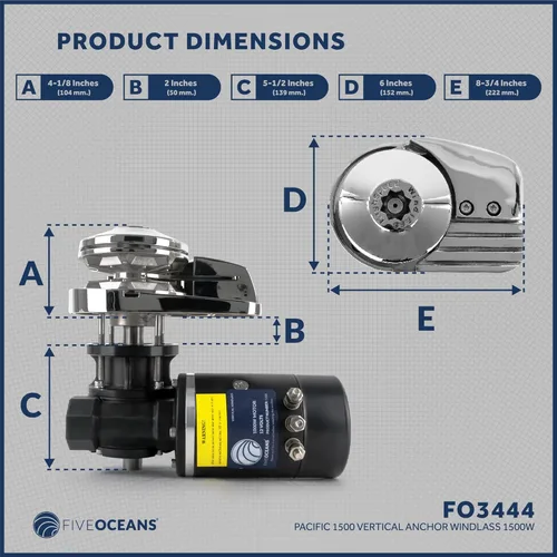 Vista 8 de Five Oceans Windlass Kit, Boat Anchor Windlass, 12V DC, Includes Solenoid, Circuit Breaker, UpDown Foot Switch and Rocker Switch, Vertical Series