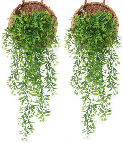 Vista 9 de CATTREE Arbustos artificiales, plantas de plástico, hierba de bambú, arbustos verdes falsos, hojas verdes, bodas, interiores, exteriores, hogar