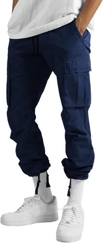 Vista 3 de THWEI Pantalones cargo para hombre, pantalones deportivos casuales de algodón, holgados, rectos
