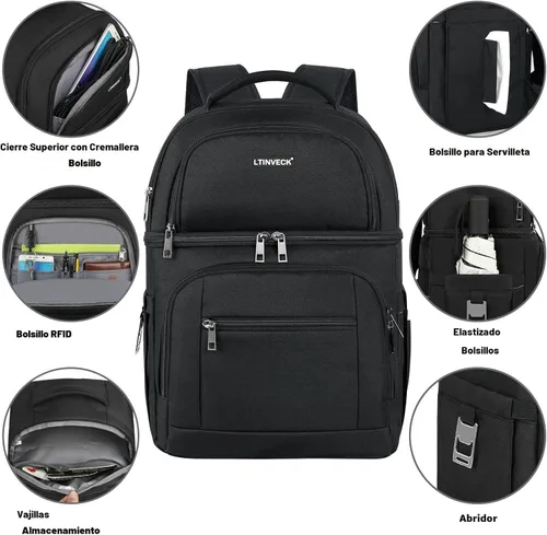Vista 4 de Mochila Refrigeradora, Mochila Refrigeradora Aislada a Prueba de Fugas de Doble Compartimento Bolsa Refrigeradora para Hombres y Mujeres Mochila