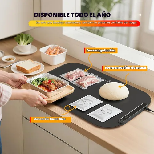 Vista 5 de Tapete de calentamiento para alimentos, bandeja plegable para calentar alimentos con control de temperatura ajustable, apagado automático