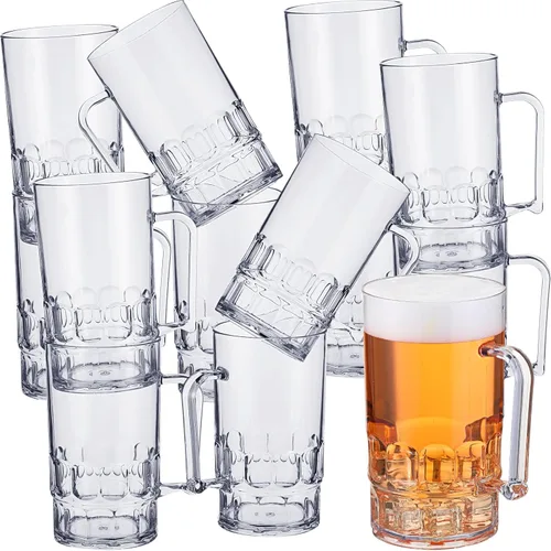 Mifoci 12 tazas de cerveza de plástico de 26 onzas con asas, vasos de plástico transparente, vasos a granel reutilizables de acrílico para beber