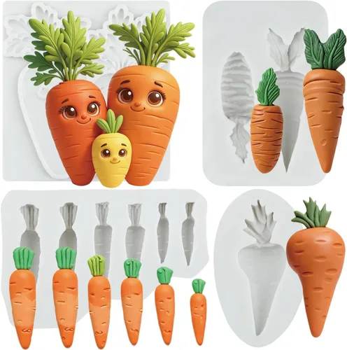 Vista 13 de Moldes para fondant de Pascua, moldes de silicona de conejo, zanahorias de conejo, molde de resina para decoración de pasteles, decoración