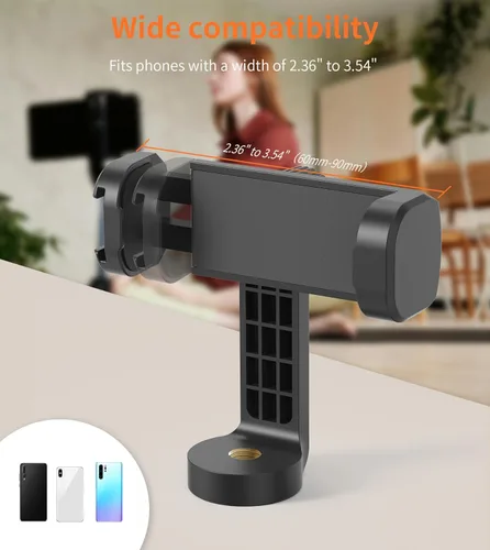 Vista 3 de Gahenwo Soporte de teléfono para trípode, adaptador universal de montaje de trípode con zapata fría, gira 360° y soporte de abrazadera ajustable
