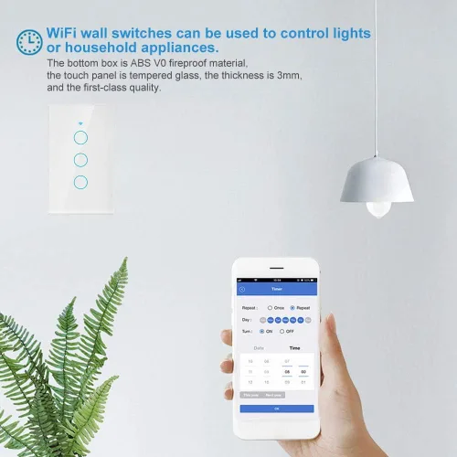 Vista 5 de Interruptor de luz remoto de 3 vías, interruptor inteligente de pared, interruptor de control remoto, interruptor de control por voz, interruptor