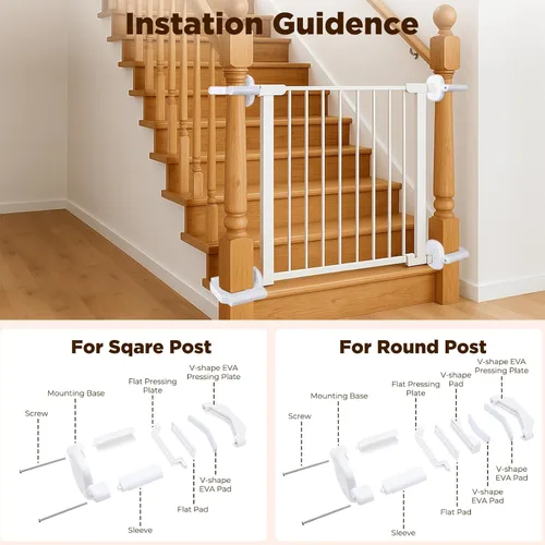 Vista 4 de 2 adaptadores de barandilla para puerta de bebé, kit de montaje para puerta de bebé, sin agujeros, funciona con puertas retráctiles/de malla/hierro