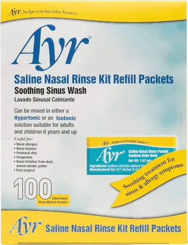 Ayr Paquete de recambio de kit de enjuague nasal salino, paquetes de 100 unidades (paquete de 2)