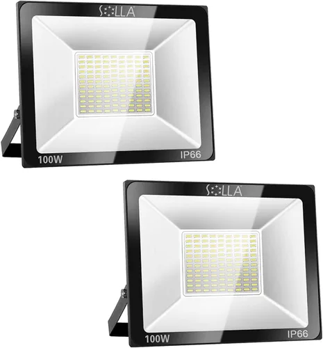 Paquete de 2 focos LED de 100 W para exteriores, luces de seguridad superbrillantes de 8000 lúmenes, equivalente a 550 W, impermeable IP66, blanco