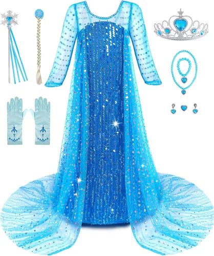 Aoiviss Vestidos de princesa para niñas, disfraz de princesa de lentejuelas de lujo, disfraz para Halloween, carnaval, fiesta, cosplay