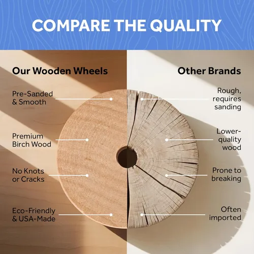 Vista 13 de Ruedas de madera maciza de 1 pulgada de diámetro para manualidades, agujero de 1/4 de pulgada, grosor de 3/8 de pulgada, paquete de 12 mini ruedas