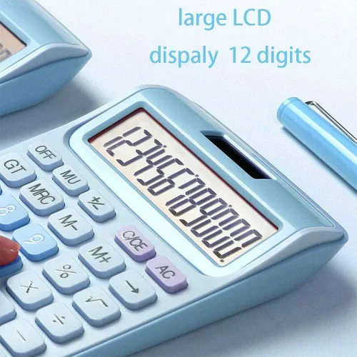 Vista 4 de Calculadora estándar básica de escritorio de 12 dígitos con pantalla LCD grande y botón sensible, energía solar y batería dual para oficina