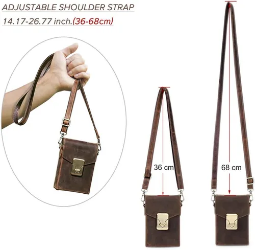 Vista 6 de Hiram Genuine Leather Small Crossbody Bag for Men, Men's Crazy Horse Leather Phone Pouch, Small Messenger Bag for Men