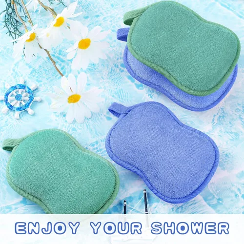 Vista 5 de Tatuo Esponja de baño para bebé, 4 piezas, esponja de algodón para bebé, esponja suave y absorbente para niños, bebés, hombres y mujeres