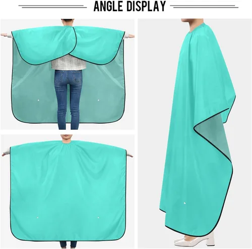 Vista 5 de Cabo y delantal de barbero azul pavo real, capa de corte de pelo de poliéster, capa de tinte para el cabello mujeres, Turquesa