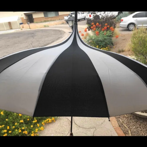 Vista 4 de Outgeek Paraguas retro de pagoda sombrilla para el sol sombrilla con protección UV sombrilla retro con asa de gancho