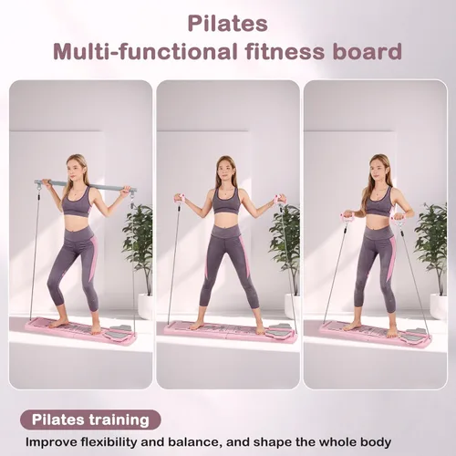 Vista 3 de 6-in-1 Foldable Pilates Board Reformer Kit, Portable Home Gym Equipment with Resistance Bands, Ab Board, Smart Timer & Phone Holder, Full Body