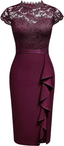Vista 5 de Miusol vestido de cóctel corto para mujer, estilo retro y floral, con encaje y volantes