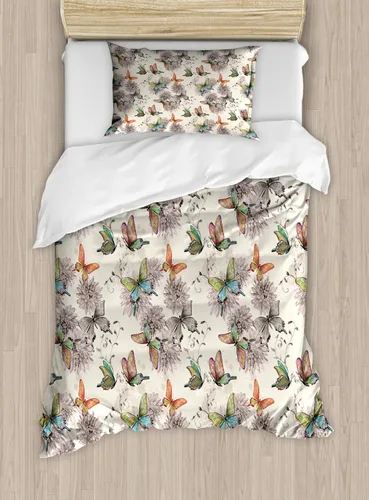 Vista 104 de Ambesonne Hawaii - Juego de funda de edredón de verano, palmeras y hojas exóticas de helecho, fondo colorido abstracto, juego de ropa de cama
