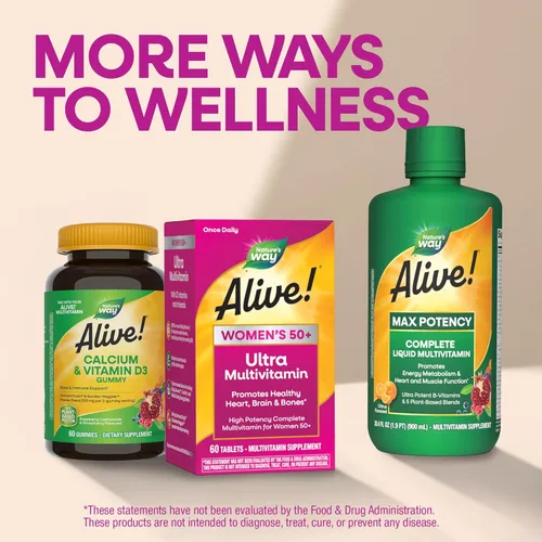 Vista 8 de Nature's Way ¡Alive! Multivitamínico ultra potente para mujeres 50 Plus, fórmula completa de alta potencia con vitamina D3, C, E, B12 metilada