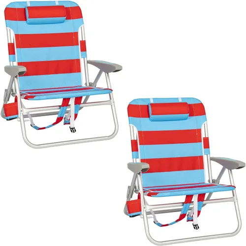 Rio Beach 2-Pack Wide Big Boy 4-Position Backpack Beach Chair with Pillow, Arms, and Storage Pouch, Lightweight Outdoor Portable Camping Chair with