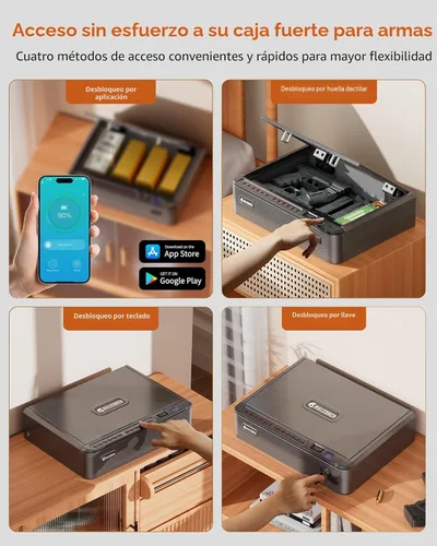 Vista 5 de BILLCONCH - Caja fuerte inteligente para armas con cable de seguridad - Caja fuerte biométrica para pistolas de mano con 4 formas de acceso rápido