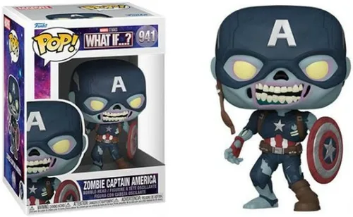 Vista 2 de POP Marvel: What If? - Figura de vinilo Zombie Captain America Funko Pop! (incluye funda protectora compatible con caja Pop Box), multicolor, 3.75