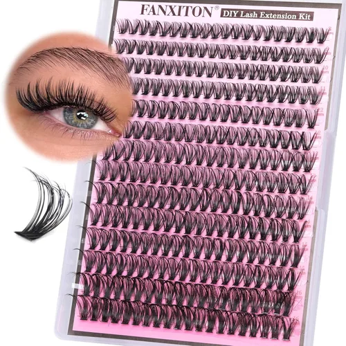 Vista 21 de FANXITON Kit de extensión de pestañas en racimo gruesas para colocar tú misma, 288 unidades de 25/64 a 45/64 pulgadas, pestañas con pegamento