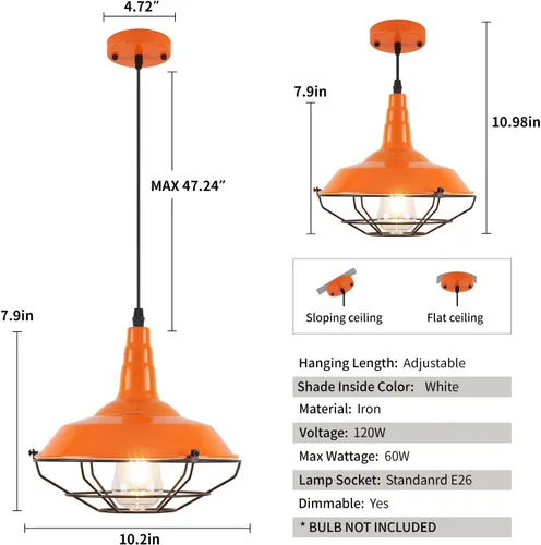 Vista 5 de Farmhouse Orange Pendant Light, 3 Packs 10.5 inch, Island Pendant Lights, Kitchen Pendant Lights, Kitchen Island Pendant Lights, Pendant Lights