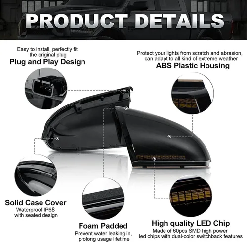 Vista 3 de Para Dodge Ram 1500 2009-2018, Ram 2500 3500 2010-2018 Espejo lateral Señal de giro blanco DRL Luz de remolque Asamblea Blinker Puddle Lamp Lente