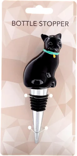 Puckator Tapones de vino – Tapón de botella de vino de cerámica para Prosecco y vino – Gato negro – Decoración de botella de vino – Regalos
