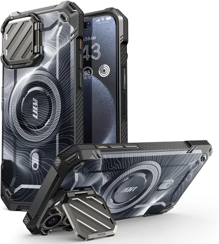 Vista 15 de SUPCASE para iPhone 15 Pro Max Funda con cubierta para cámara y soporte (UBMag XT) [Compatible con MagSafe] [Soporte incorporado]