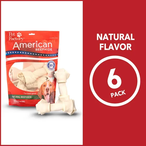 Vista 4 de Pet Factory American Beefhide - Golosinas masticables para perros de 6 a 7 pulgadas, sabor natural, 6 unidades, 1 paquete