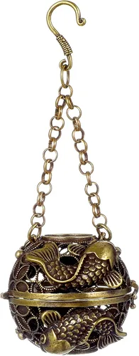 GANAZONO Quemador de incienso colgante con cadena, quemador de incienso de latón con tapa, forma de bola, manualidades para resina y carbón