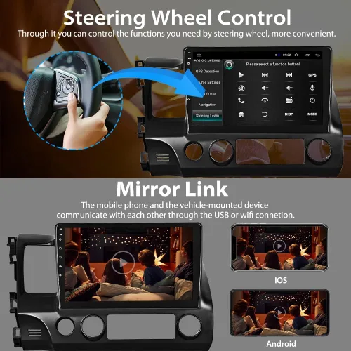 Vista 5 de Radio de coche Android para Honda Civic 2006-2011 Estéreo de coche 10.1 Pantalla táctil Estéreo GPS Navegación para coche Android Unidad principal