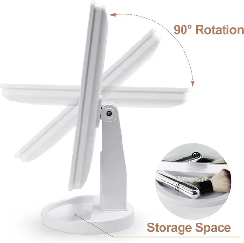 Vista 7 de COSMIRROR Espejo de tocador de maquillaje iluminado con espejo de aumento de 10X, espejo iluminado con 21 luces LED con atenuación de sensor táctil