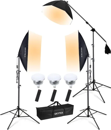 Vista 10 de Skytex Kit de Iluminación Softbox (Paquete de 2), Caja Suave de 20 x 28 pulgadas Bombilla LED E27 de 85W, 2700-6400K, Iluminación Continua