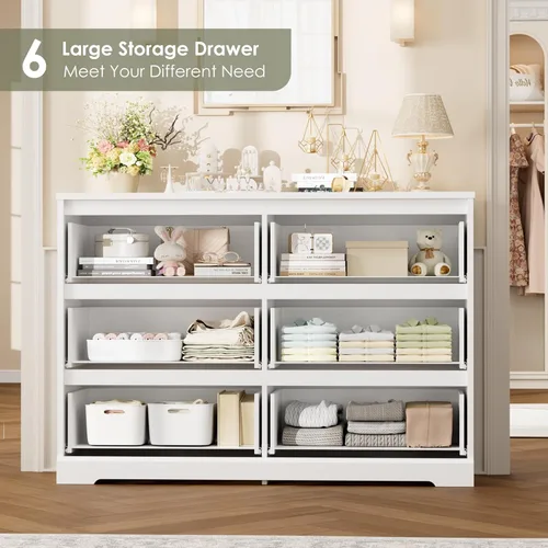 Vista 5 de FOTOSOK Cómoda blanca, Cómoda blanca de 47.2" de alto para dormitorio, cómoda de madera moderna con cajones profundos, cómoda con cajones para sala